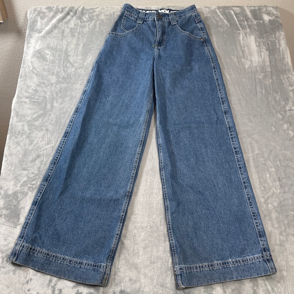 ALAB Wide Leg Graphic Jeans Size 0 Blue Medium Wash High Rise Streetwear